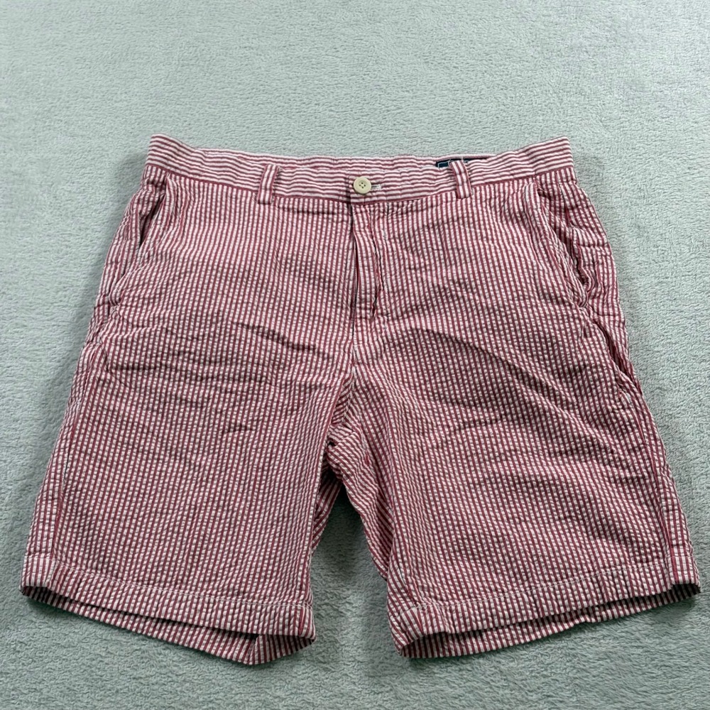 Vineyard Vines Breaker Shorts Mens Red Seersucker Striped Cotton Casual Chino 34 - Picture 1 of 7